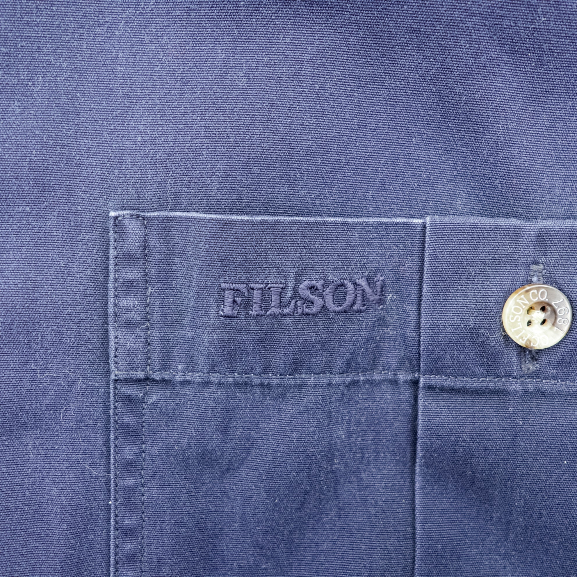 FILSON Button-Down Work Shirt L Navy Cotton Chest Pocket C.C.FILSON
