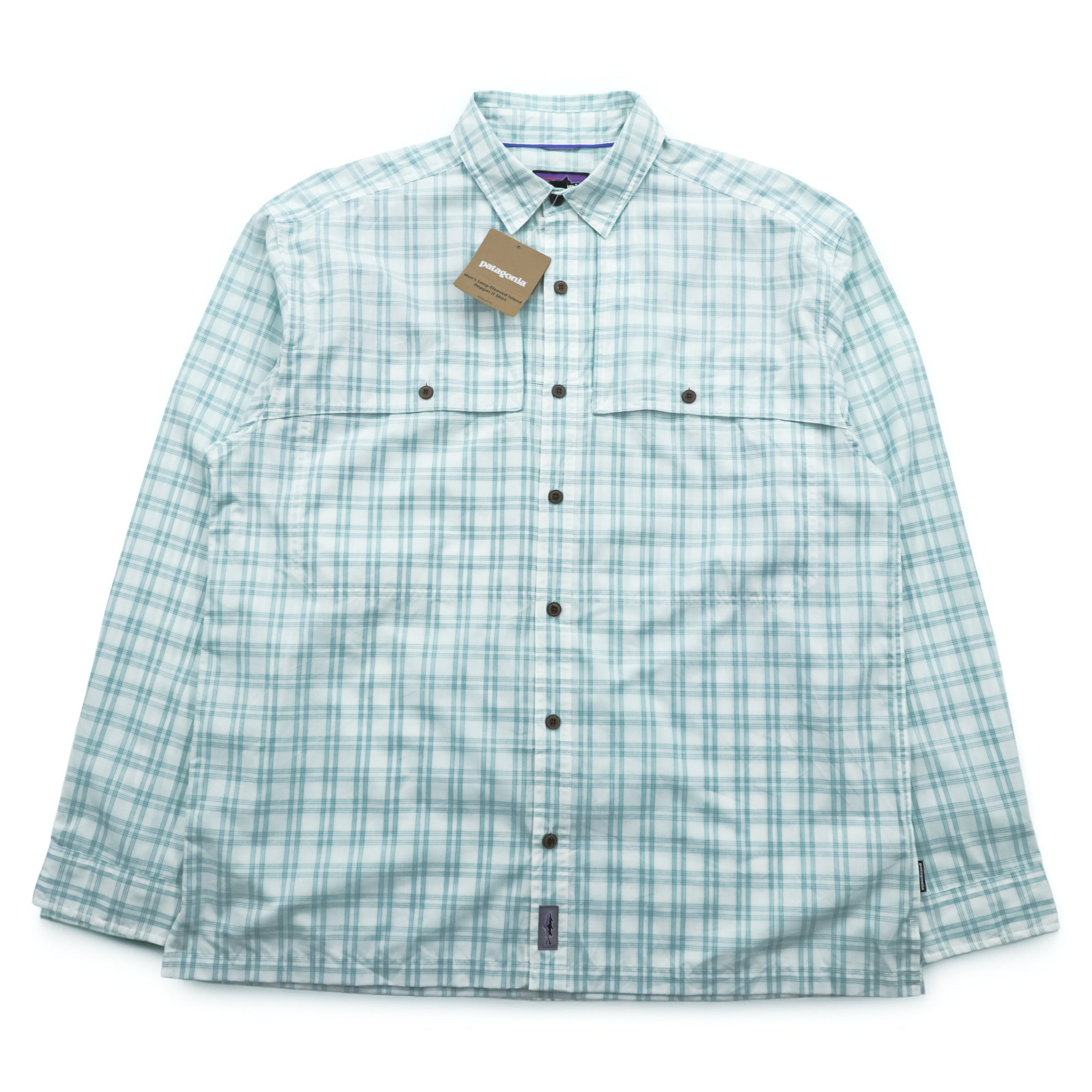 Patagonia Organic Cotton Shirt L White Check L/S Island Hopper 2 52181 Unused