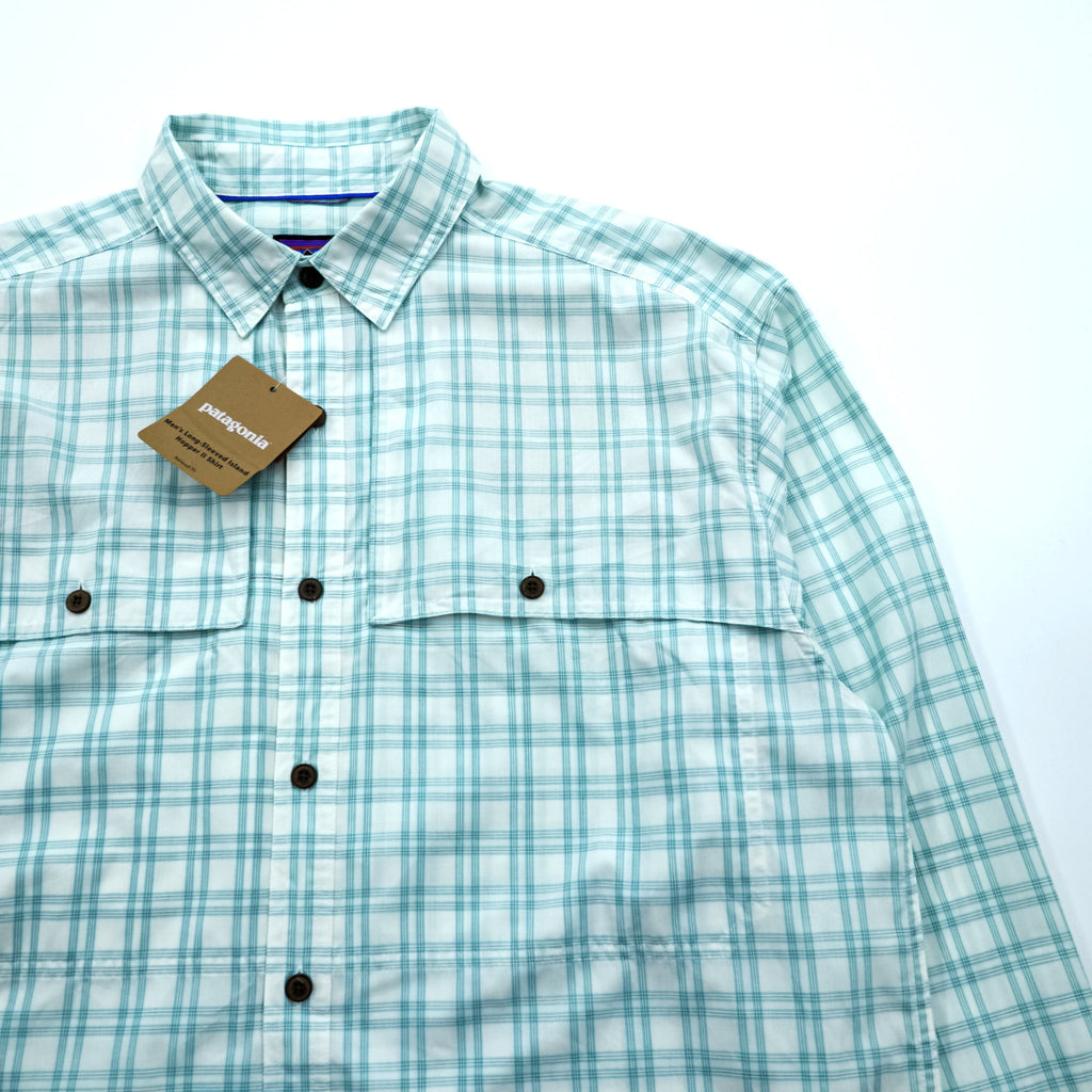 Patagonia Organic Cotton Shirt L White Check L/S Island Hopper 2 52181 Unused