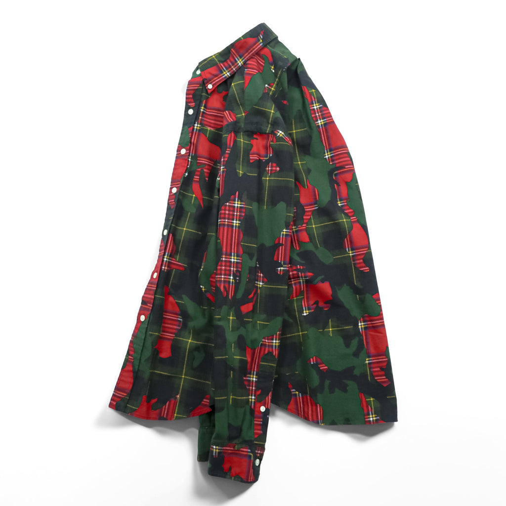 Ralph Lauren Button Down Shirt S Green All-over Pattern Tartan Plaid Camouflage CLASSIC FIT