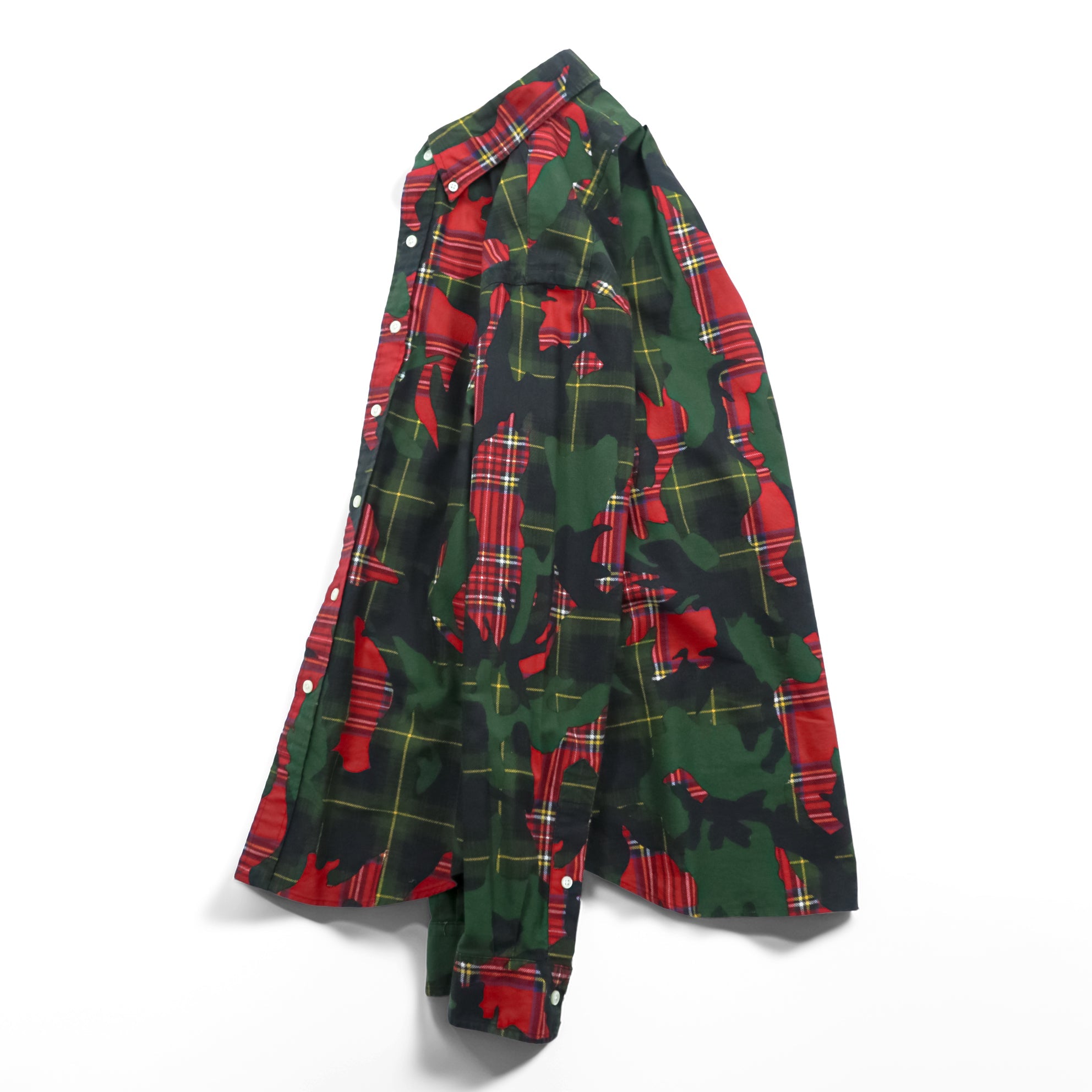 Ralph Lauren Button Down Shirt S Green All-over Pattern Tartan Plaid Camouflage CLASSIC FIT