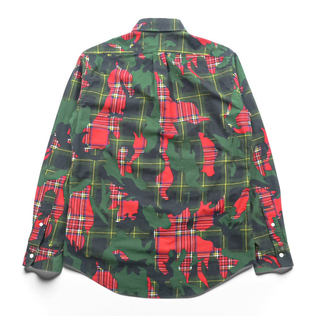 Ralph Lauren Button Down Shirt S Green All-over Pattern Tartan Plaid Camouflage CLASSIC FIT
