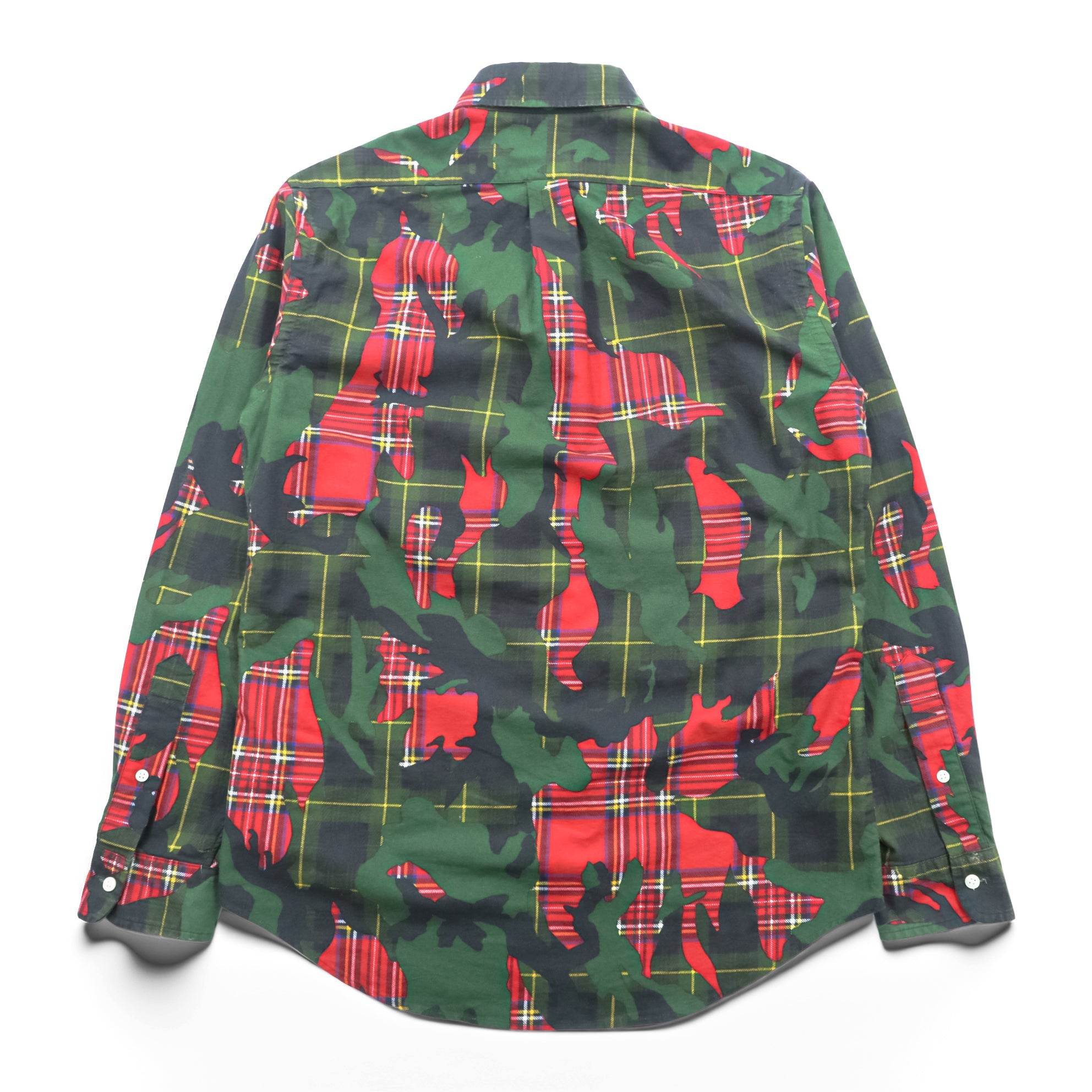 Ralph Lauren Button Down Shirt S Green All-over Pattern Tartan Plaid Camouflage CLASSIC FIT