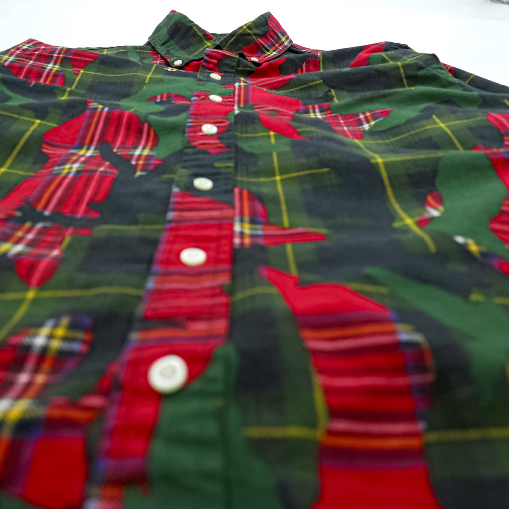 Ralph Lauren Button Down Shirt S Green All-over Pattern Tartan Plaid Camouflage CLASSIC FIT