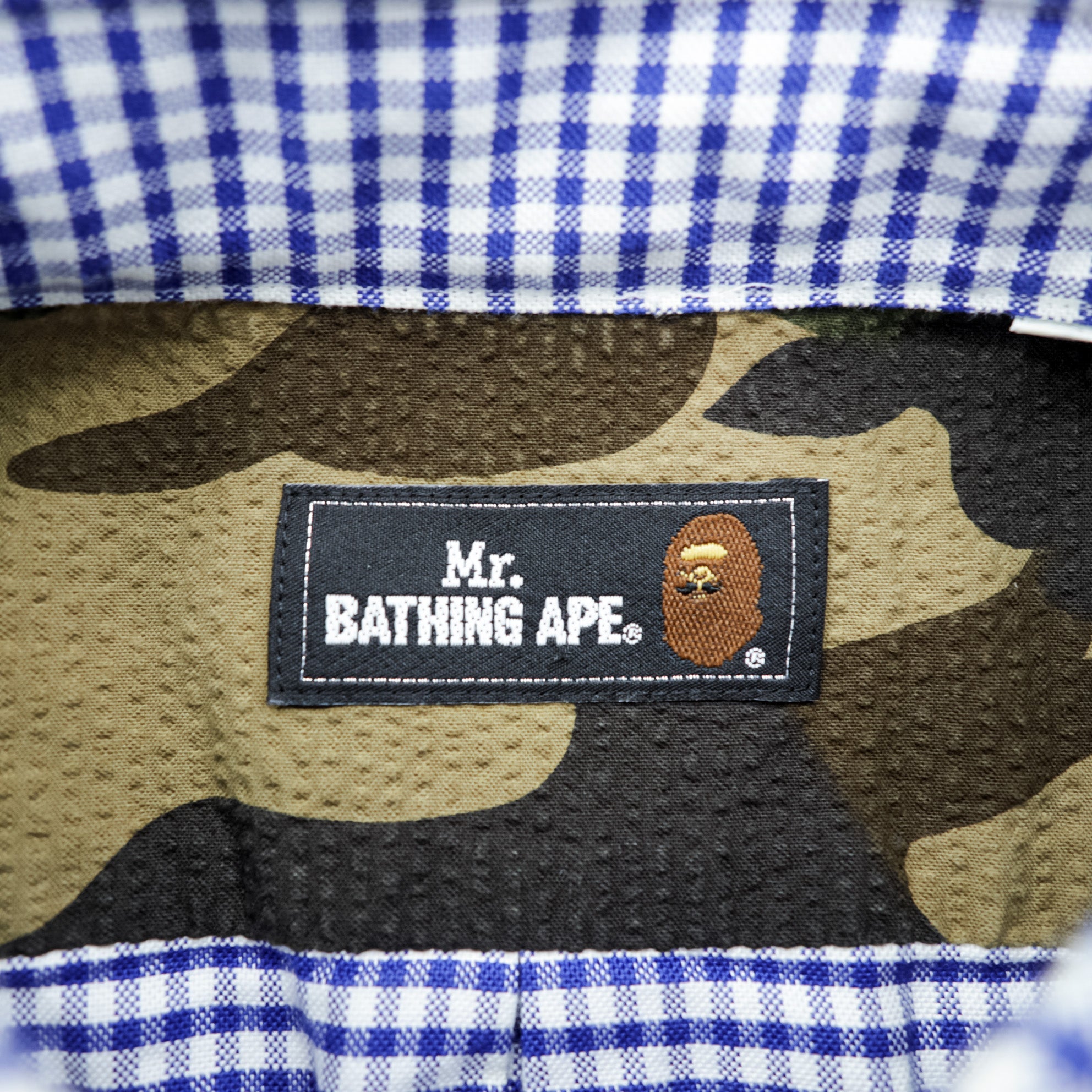 Mr.BATHING APE ボタンダウンシャツ L ギンガムチェック 胸ポケット ワンポイントロゴ 刺繍 日本製