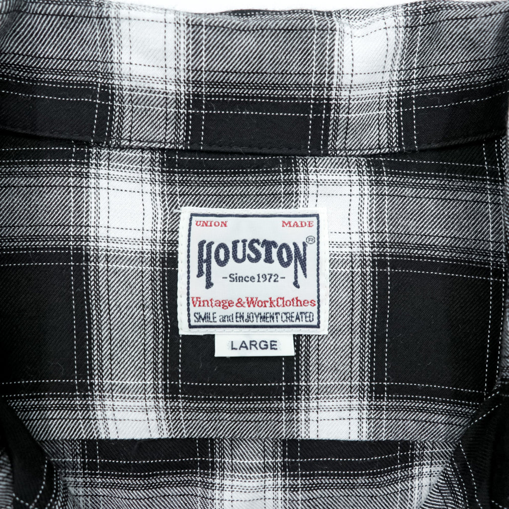 HOUSTON オンブレチェック オープンカラーシャツ L ブラック レーヨン 胸ポケット 開襟 ボックス 41005