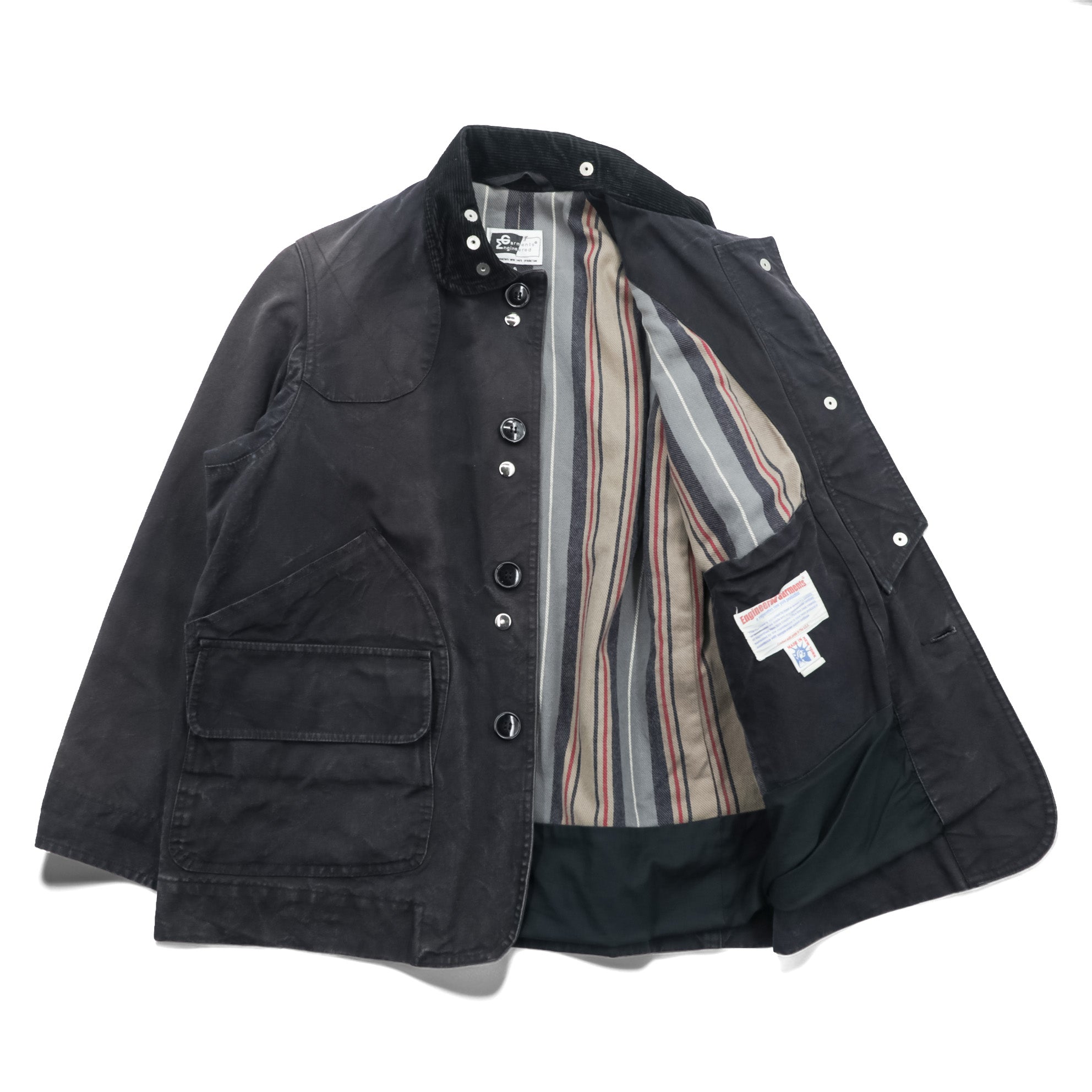 ENGINEERED GARMENTS ハンティングジャケット フィールドジャケット S ブラック 襟コーデュロイ チェンジボタン チンストラップ USA製