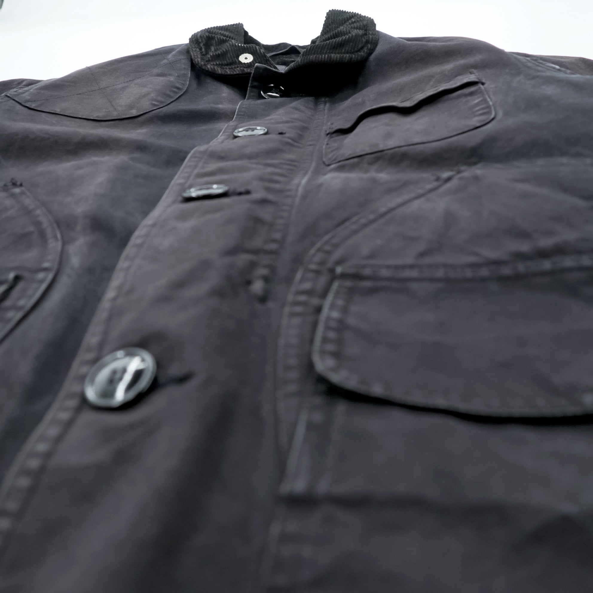 ENGINEERED GARMENTS ハンティングジャケット フィールドジャケット S ブラック 襟コーデュロイ チェンジボタン チンストラップ USA製