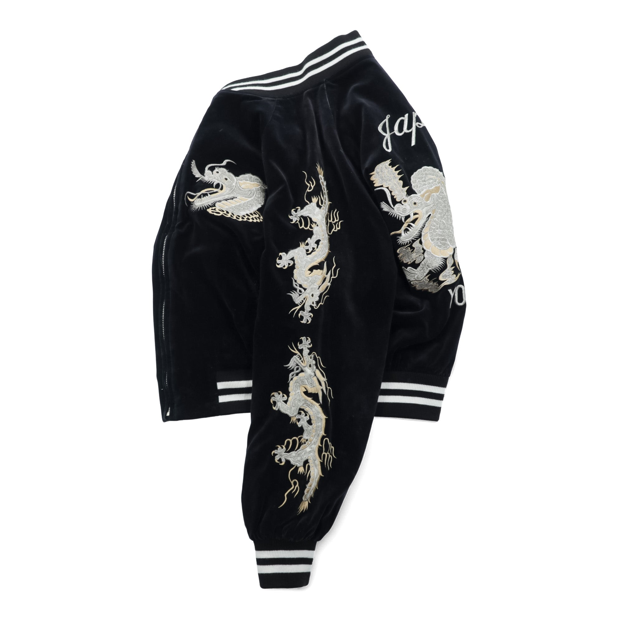 LONDON F.B. 80s Made in Japan Vintage Velour Sukajan Souvenir Jacket L Black Dragon Embroidery JAPAN YOKOSUKA