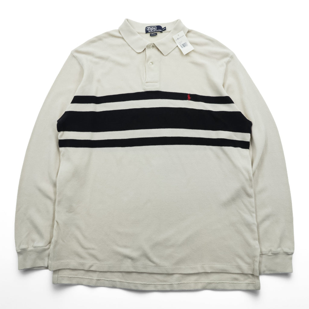 Polo Ralph Lauren 90s Thermal Long Sleeve Polo Shirt Rugby Shirt XL Beige Small Pony Embroidery