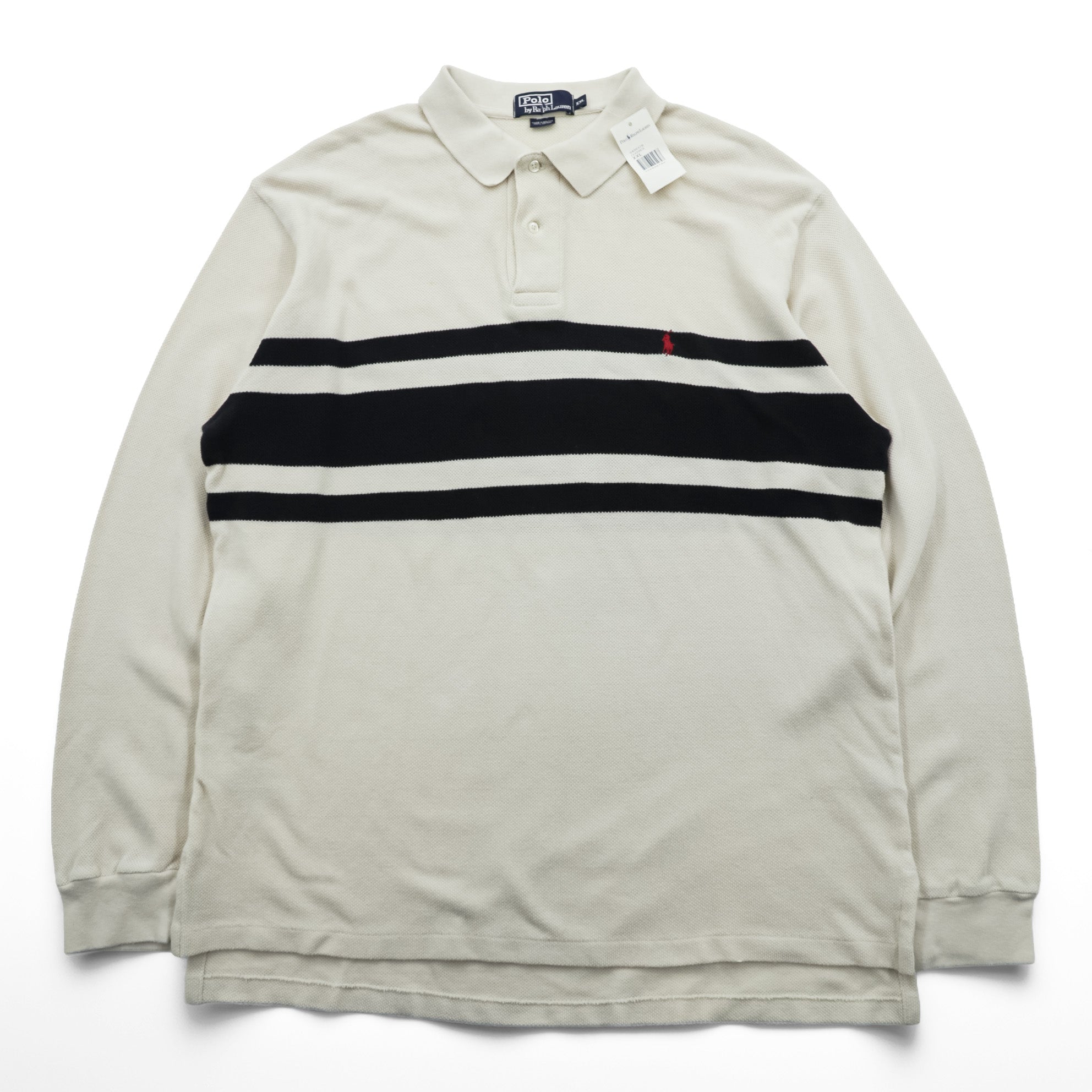 Polo Ralph Lauren 90s Thermal Long Sleeve Polo Shirt Rugby Shirt XL Beige Small Pony Embroidery