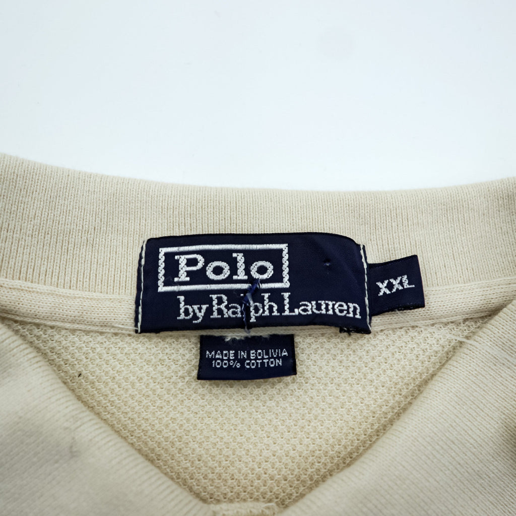 Polo Ralph Lauren 90s Thermal Long Sleeve Polo Shirt Rugby Shirt XL Beige Small Pony Embroidery