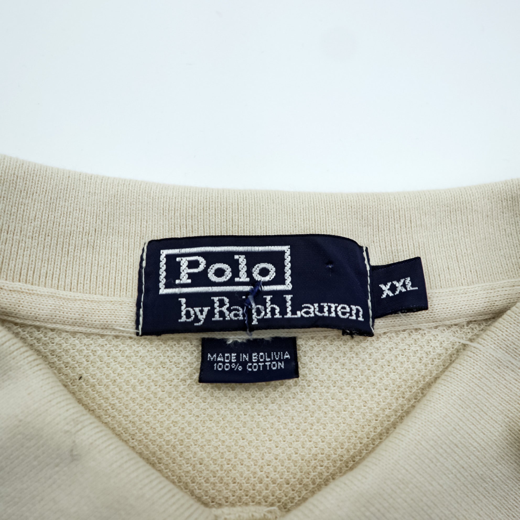 Polo Ralph Lauren 90s Thermal Long Sleeve Polo Shirt Rugby Shirt XL Beige Small Pony Embroidery
