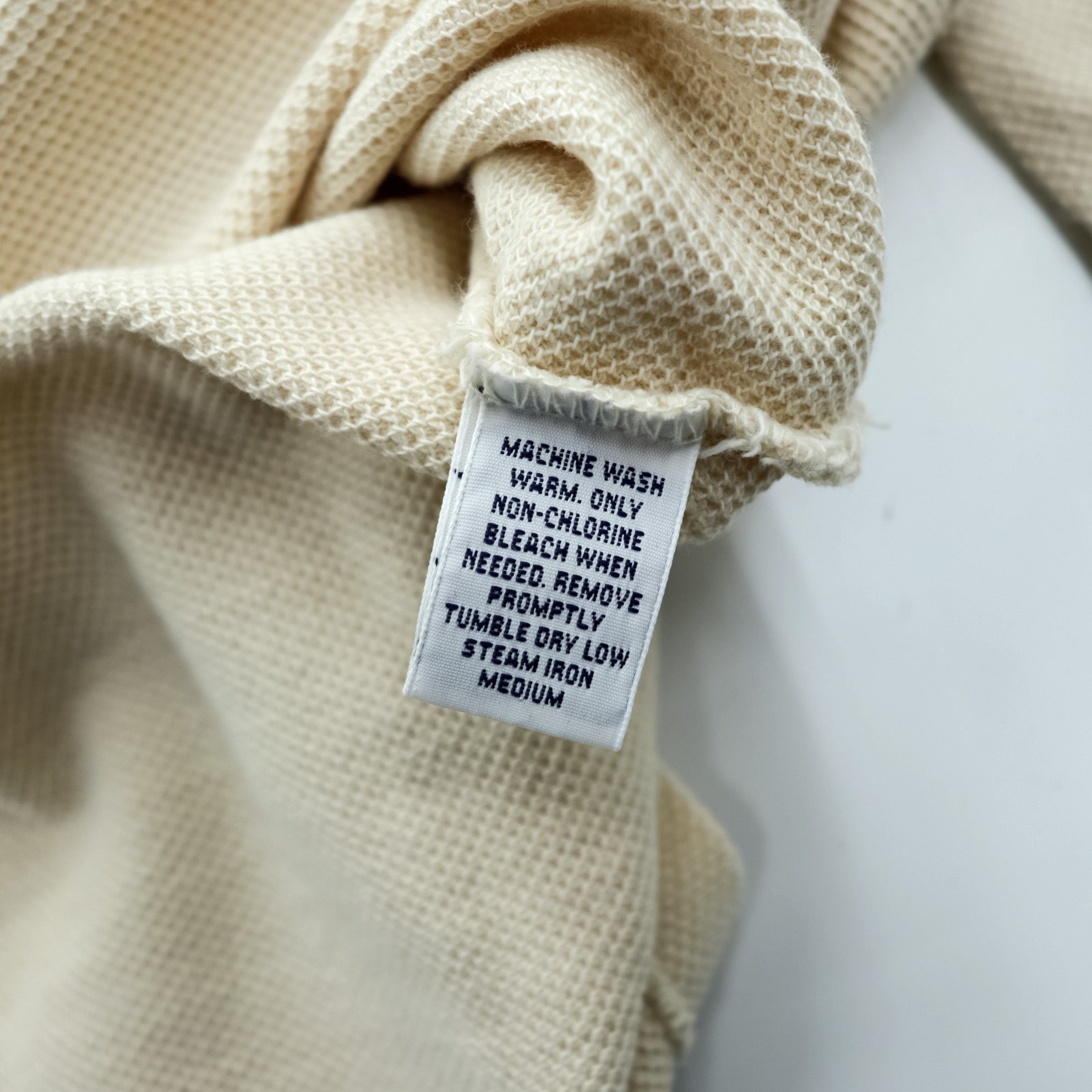 Polo Ralph Lauren 90s Thermal Long Sleeve Polo Shirt Rugby Shirt XL Beige Small Pony Embroidery