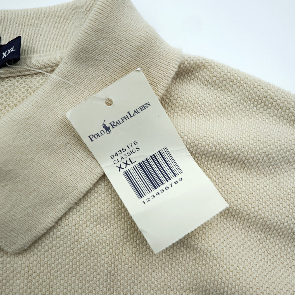 Polo Ralph Lauren 90s Thermal Long Sleeve Polo Shirt Rugby Shirt XL Beige Small Pony Embroidery