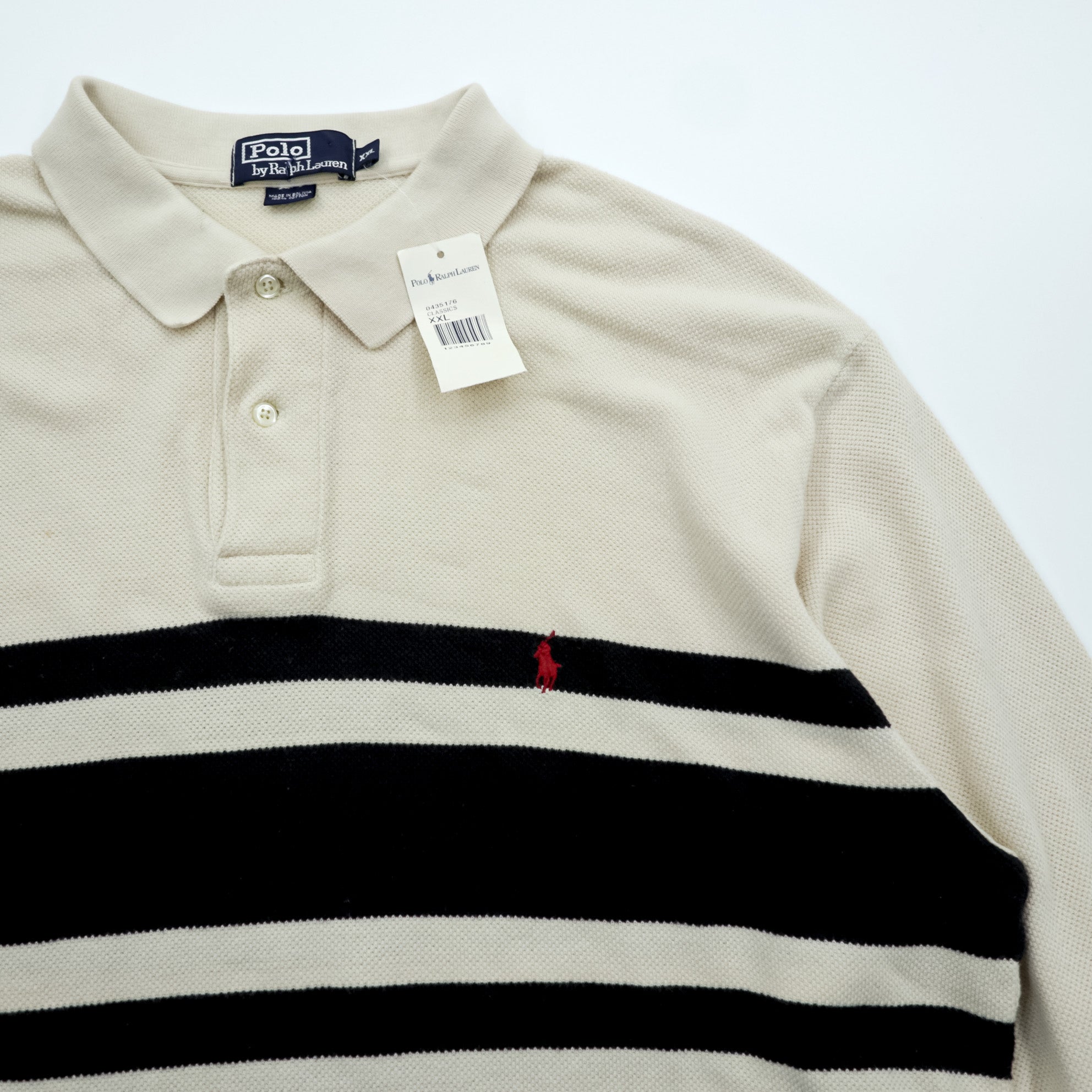 Polo Ralph Lauren 90s Thermal Long Sleeve Polo Shirt Rugby Shirt XL Beige Small Pony Embroidery