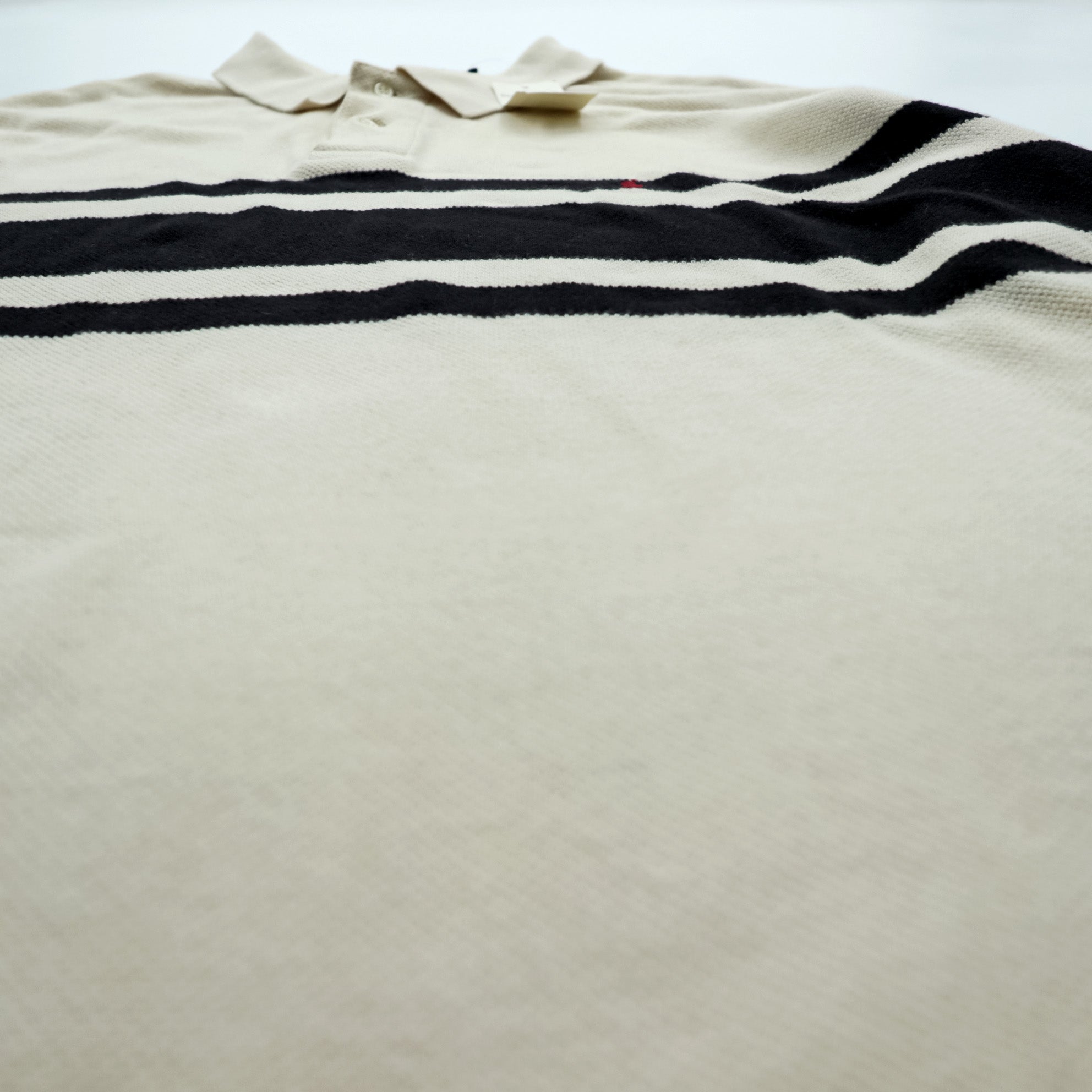 Polo Ralph Lauren 90s Thermal Long Sleeve Polo Shirt Rugby Shirt XL Beige Small Pony Embroidery