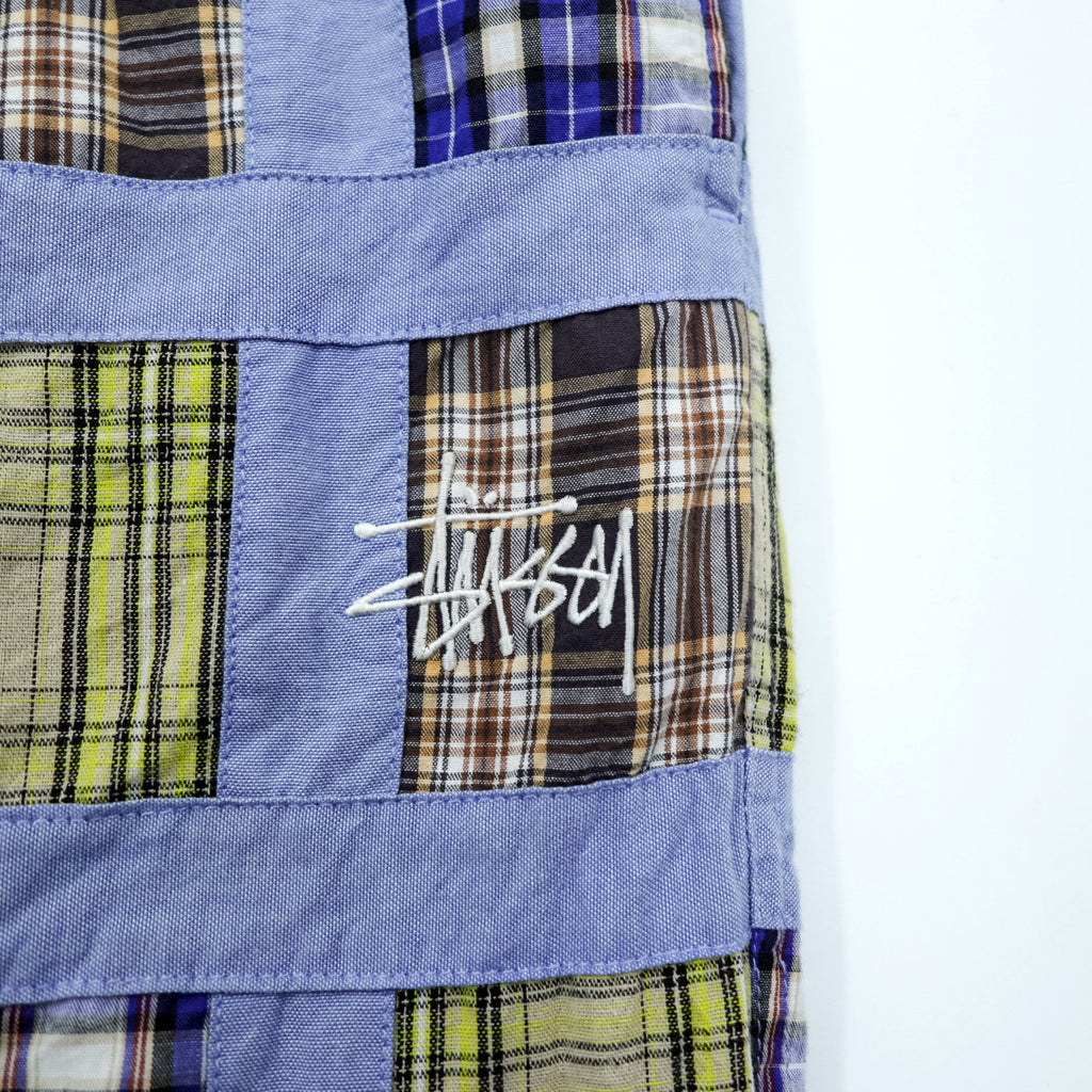 STUSSY パッチワーク イージーパンツ M ブルー マルチカラー マドラスチェック