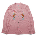HOUSTON Rayon Long Sleeve Shirt Sukajan L Pink Dragon Tiger Eagle Souvenir Embroidery Open Collar 40999