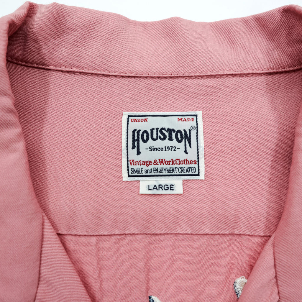 HOUSTON Rayon Long Sleeve Shirt Sukajan L Pink Dragon Tiger Eagle Souvenir Embroidery Open Collar 40999