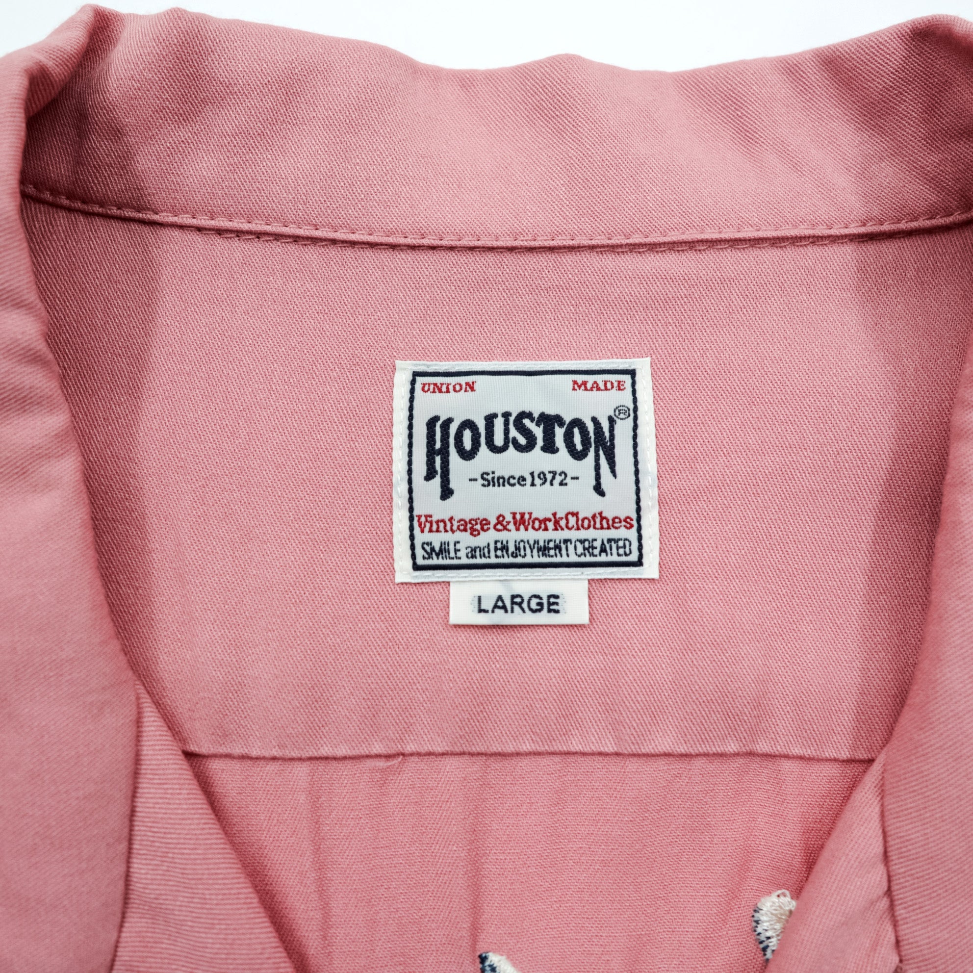 HOUSTON Rayon Long Sleeve Shirt Sukajan L Pink Dragon Tiger Eagle Souvenir Embroidery Open Collar 40999