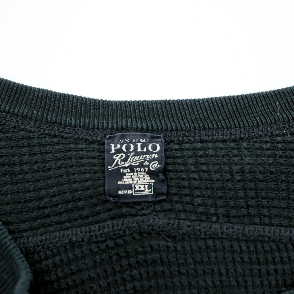 Polo Ralph Lauren リバーシブル 前V サーマル スウェット トレーナー 2XL ブラック スモールポニー刺繍