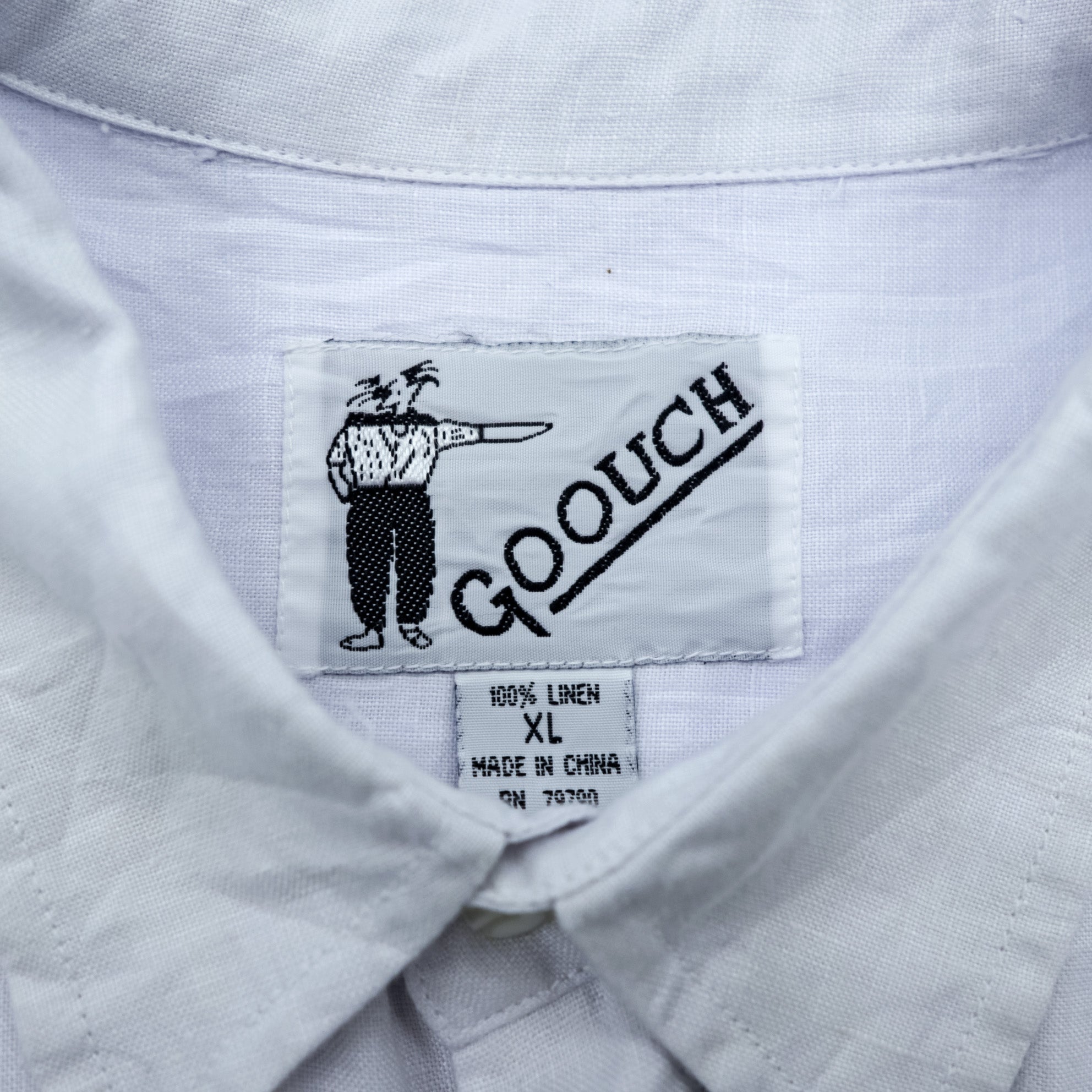 GOOUCH 90s Linen Shirt XL White Chest Pocket Big Size 100% Linen Deadstock Unused