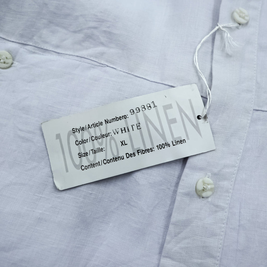 GOOUCH 90s Linen Shirt XL White Chest Pocket Big Size 100% Linen Deadstock Unused