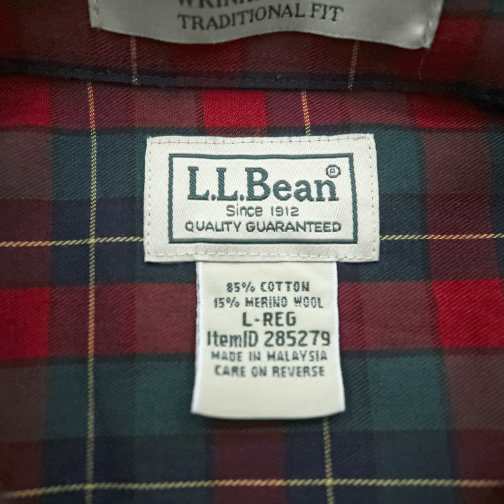 L.L.Bean メリノウール ボタンダウンシャツ L チェック 胸ポケット TRADITIONAL FIT 285279 WRINKLE FREE