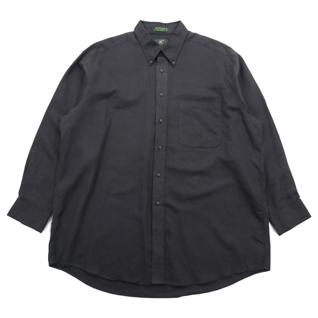 CLUB ROOM 90s Vintage Linen Button-Down Shirt L Black Oversized Chest Pocket