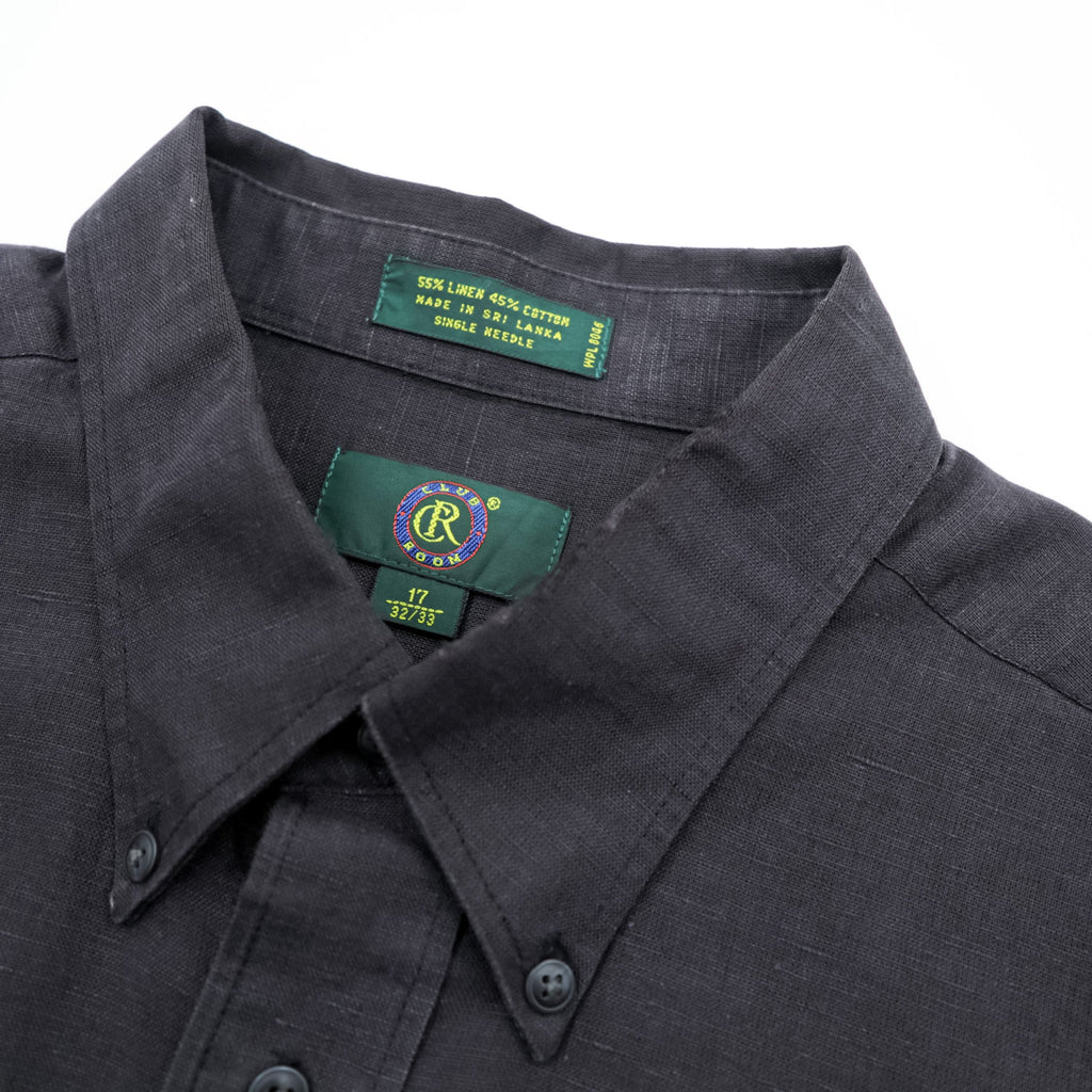 CLUB ROOM 90s Vintage Linen Button-Down Shirt L Black Oversized Chest Pocket