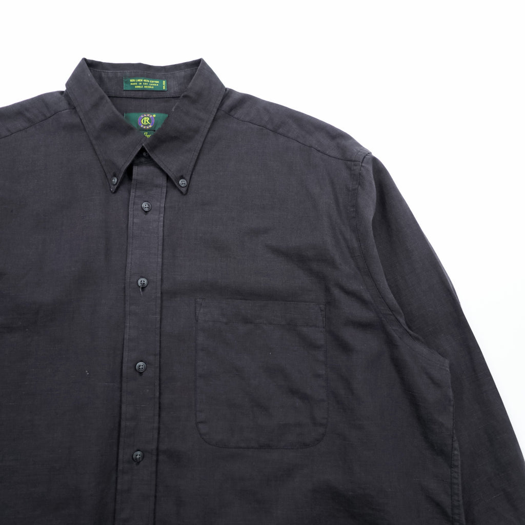 CLUB ROOM 90s Vintage Linen Button-Down Shirt L Black Oversized Chest Pocket