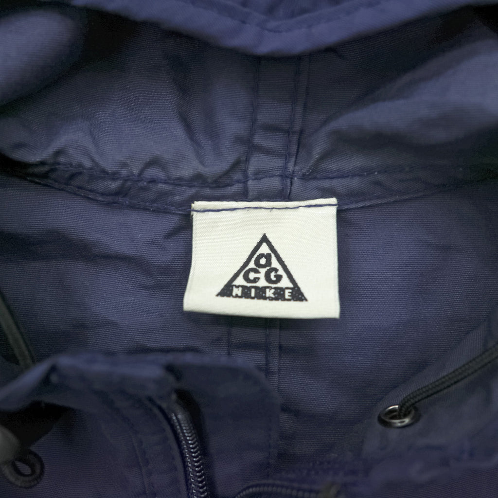 NIKE ACG 90s Half-Zip Anorak Parka Nylon Jacket L Navy Mesh Pockets Drawstring Big Size