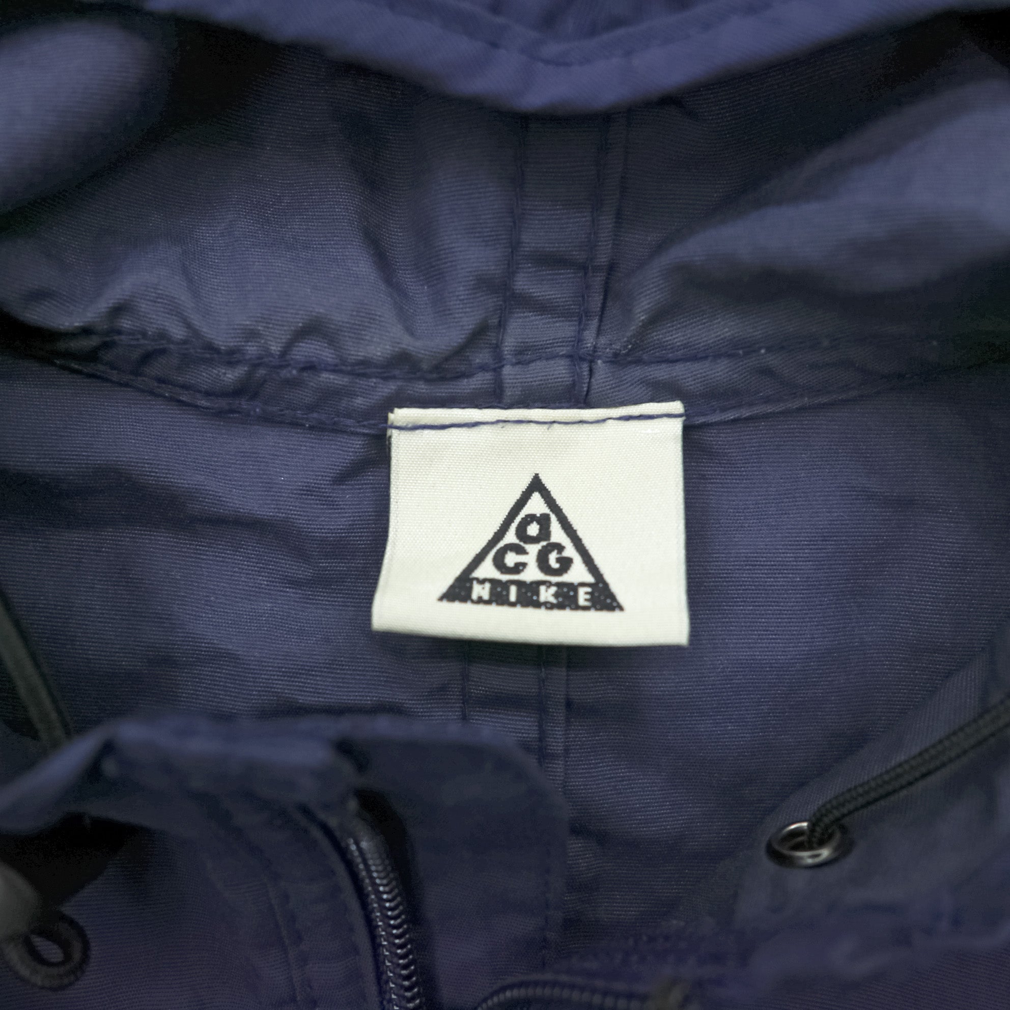 NIKE ACG 90s Half-Zip Anorak Parka Nylon Jacket L Navy Mesh Pockets Drawstring Big Size