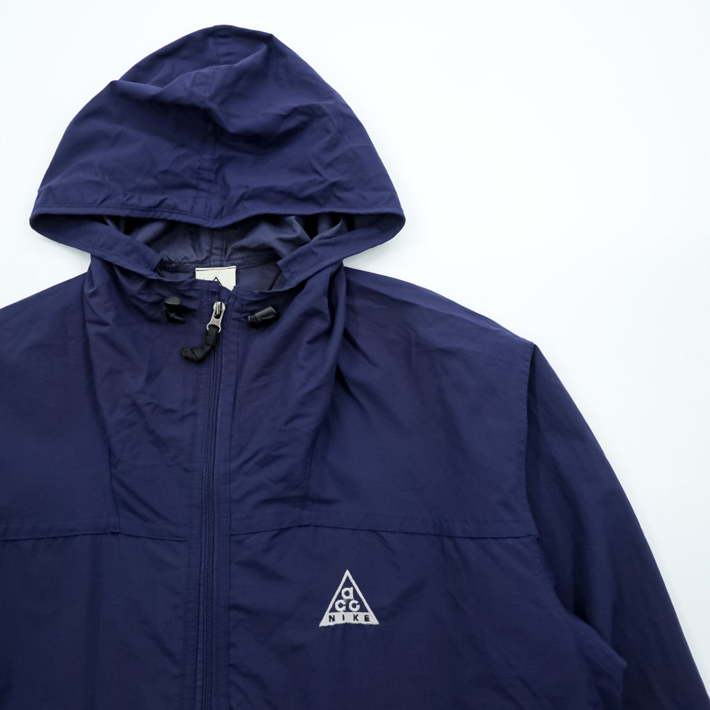 NIKE ACG 90s Half-Zip Anorak Parka Nylon Jacket L Navy Mesh Pockets Drawstring Big Size