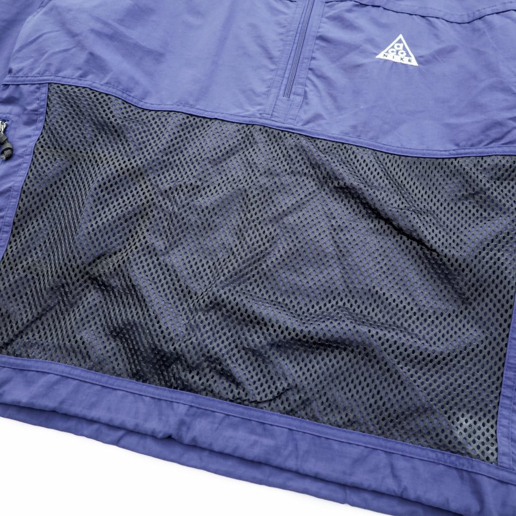 NIKE ACG 90s Half-Zip Anorak Parka Nylon Jacket L Navy Mesh Pockets Drawstring Big Size