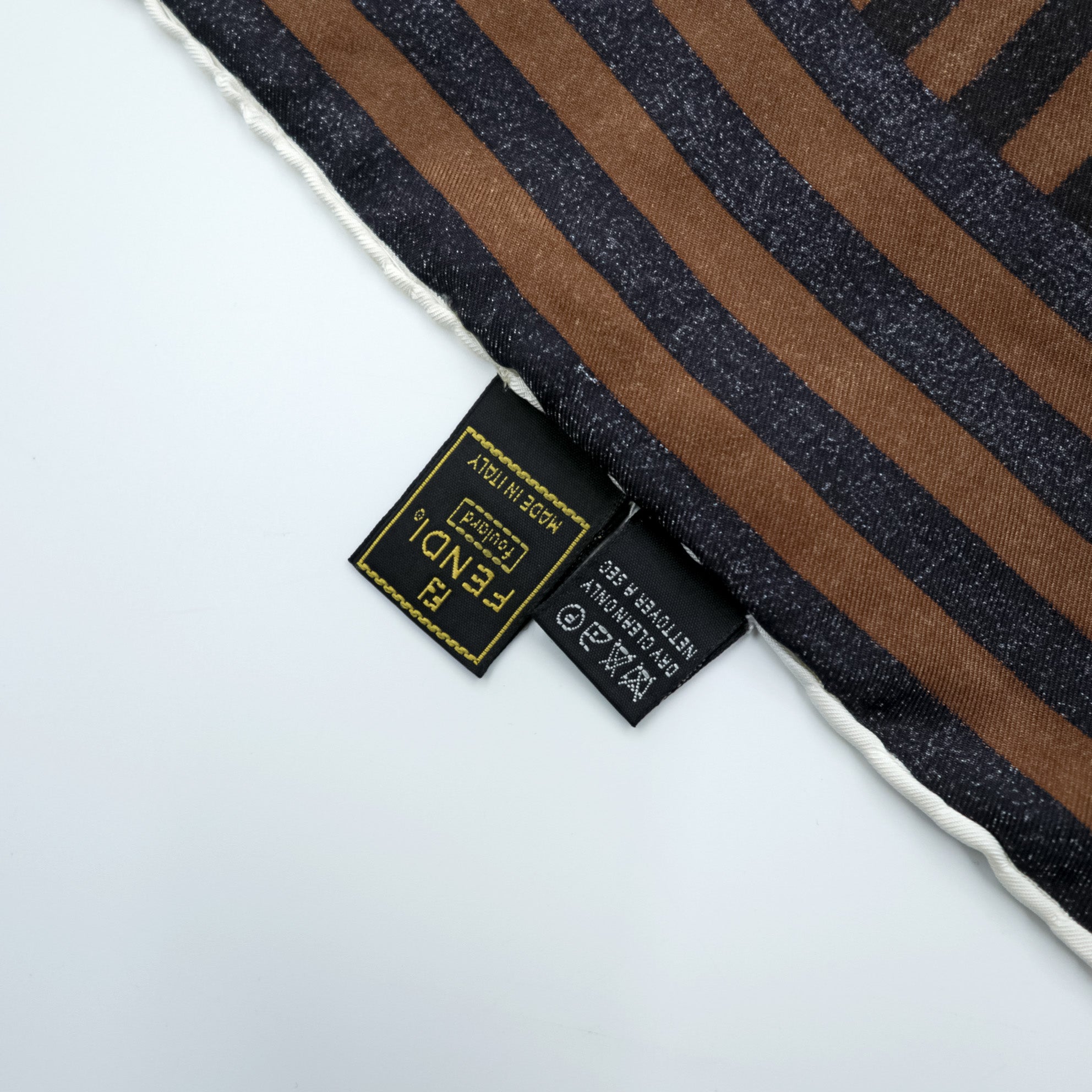 FENDI Made in Italy Silk Scarf All-over Pattern Bag Brown Zucchino Pattern