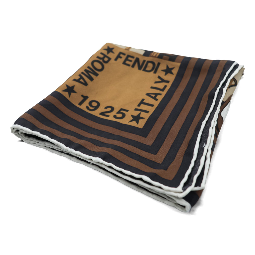 FENDI Made in Italy Silk Scarf All-over Pattern Bag Brown Zucchino Pattern