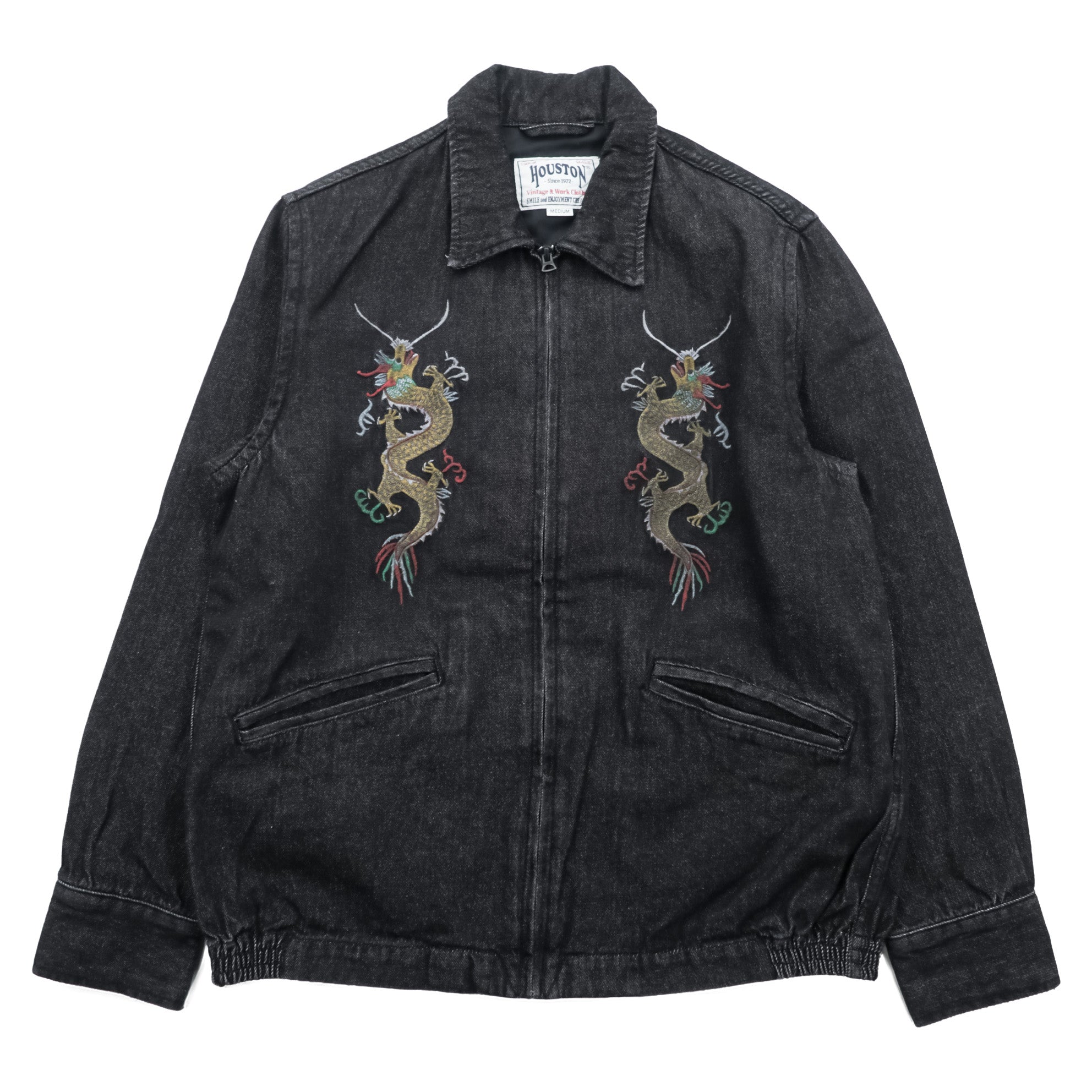 HOUSTON Denim Souvenir Jacket (Viet Cong Jacket) M Black Dragon Embroidery Bienhoa 1969-70 51480
