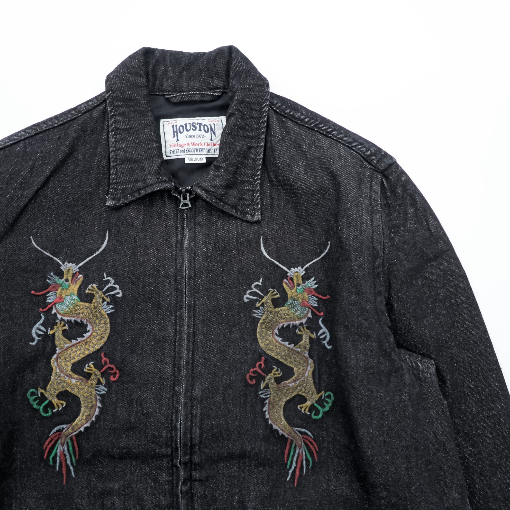 HOUSTON Denim Souvenir Jacket (Viet Cong Jacket) M Black Dragon Embroidery Bienhoa 1969-70 51480