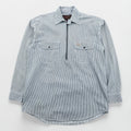 FIVE BROTHER 90s Hickory Half-Zip Work Shirt Pullover XL Striped White Blue BY SAPKO INTERNATIONAL