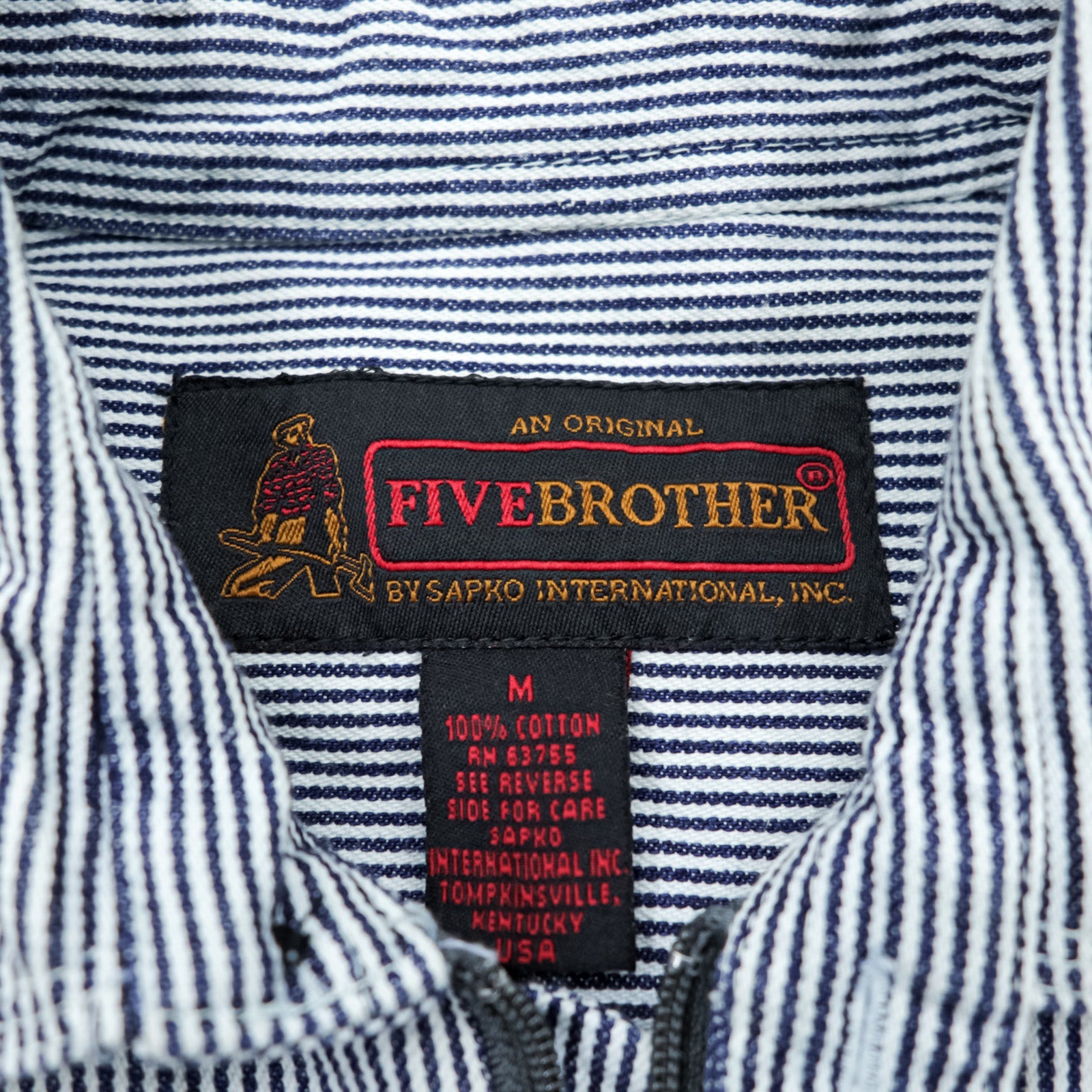FIVE BROTHER 90s Hickory Half-Zip Work Shirt Pullover XL Striped White Blue BY SAPKO INTERNATIONAL