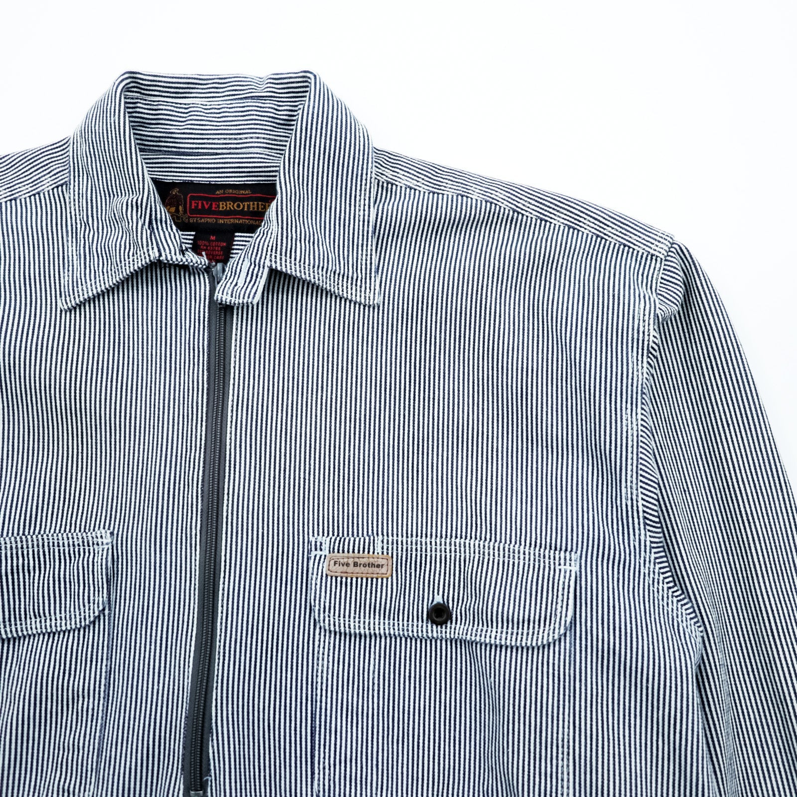FIVE BROTHER 90s Hickory Half-Zip Work Shirt Pullover XL Striped White Blue BY SAPKO INTERNATIONAL