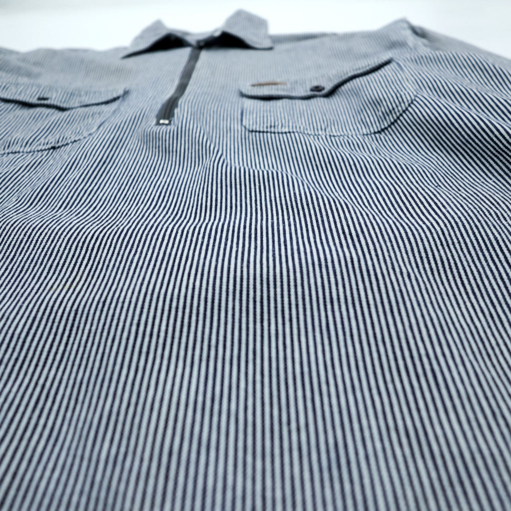 FIVE BROTHER 90s Hickory Half-Zip Work Shirt Pullover XL Striped White Blue BY SAPKO INTERNATIONAL