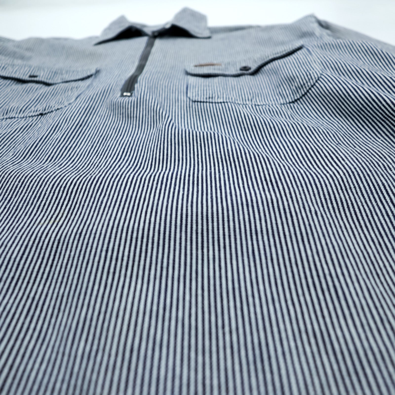 FIVE BROTHER 90s Hickory Half-Zip Work Shirt Pullover XL Striped White Blue BY SAPKO INTERNATIONAL