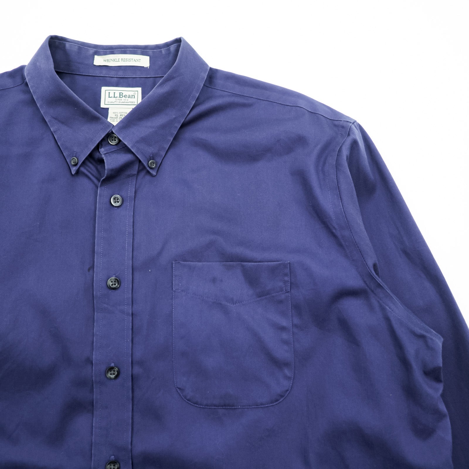 L.L.Bean Button-Down Shirt XL Navy Cotton WRINKLE RESISTANT Big Size 264077