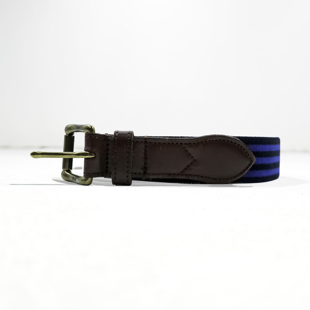 Polo Ralph Lauren レザー 伸縮 リボンベルト ストライプ ブルー 真鍮 ゴールド バックル