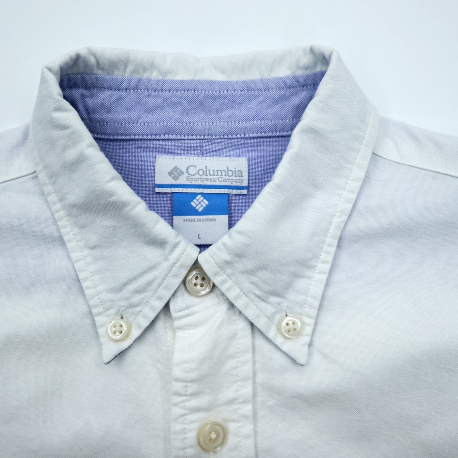 Columbia Oxford Button-Down Troy Hill Long Sleeve Shirt L White Chest Pocket PM7836