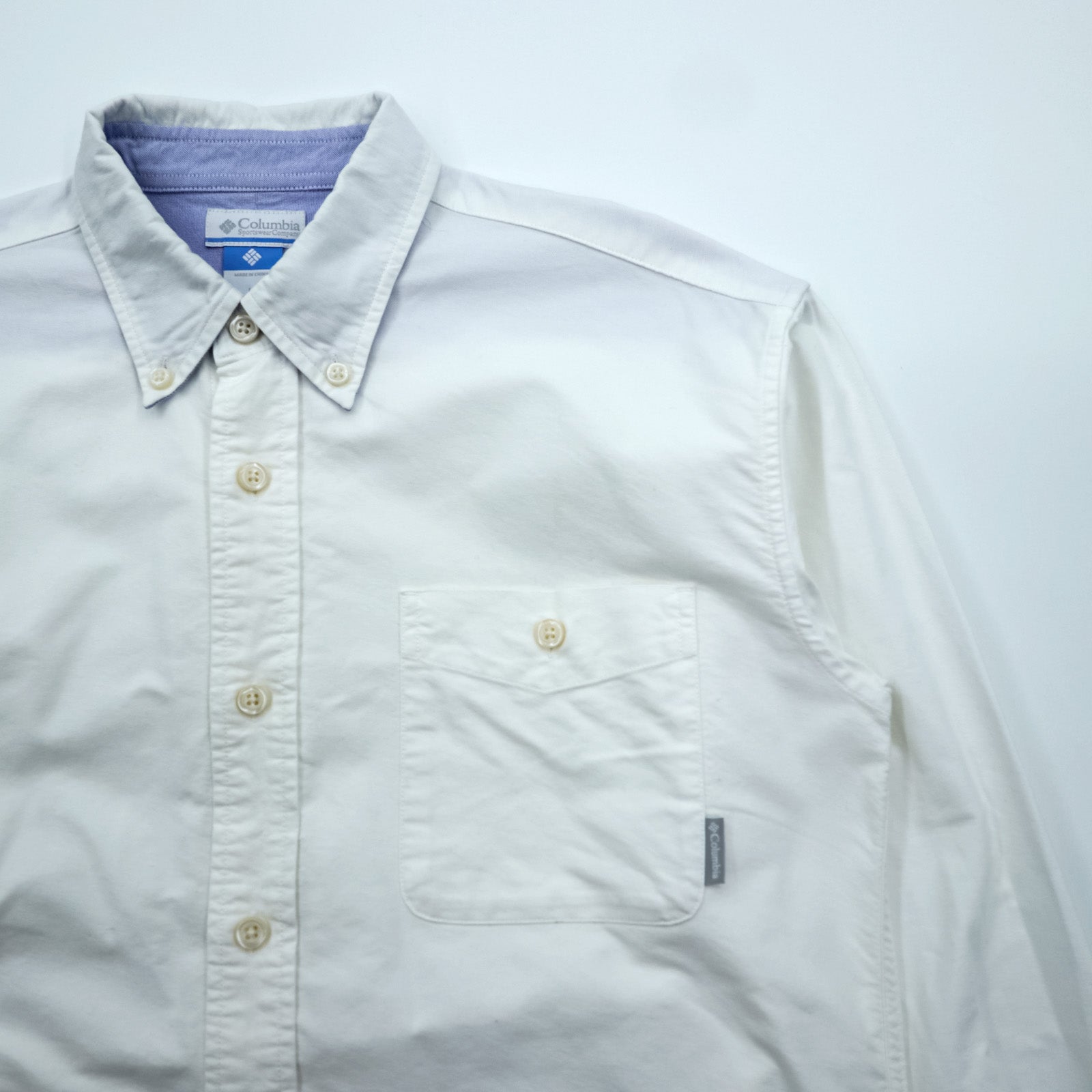 Columbia Oxford Button-Down Troy Hill Long Sleeve Shirt L White Chest Pocket PM7836