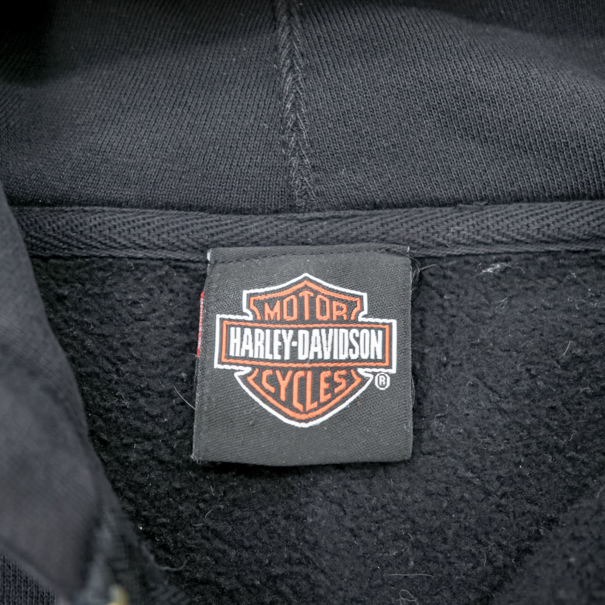 HARLEY DAVIDSON Zip-Up Hoodie L Black Sleeve Print Back Logo Made by Bravado EMERALD CITY